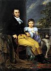 Dog Canvas Paintings - Portrait of a Prominent Gentleman with his Daughter and Hunting Dog
